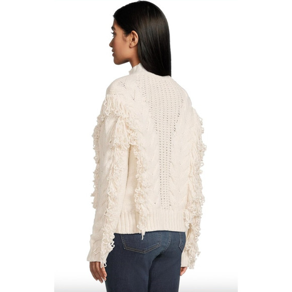 SANCTUARY Sweater Size XL NEW Crafted Fringe Sweater Chalk Cream - Picture 2 of 8